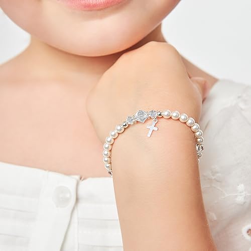 925 Sterling Silver Initial Bracelet, White Pearl Charm Bracelet, A-Z Letter Charms, Personalized Baby Jewelry, Baptism Gifts for Girl or Boy, Birthday Gifts, Crystal Bracelets for Girls4