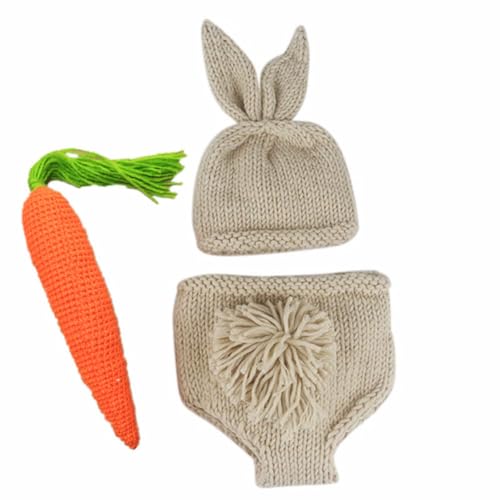Image of Newborn Easter Outfit Boy Photography Props Baby Bunny Handmade Crochet Rabbit Set Knit Hat Diaper Carrot Set for Kids