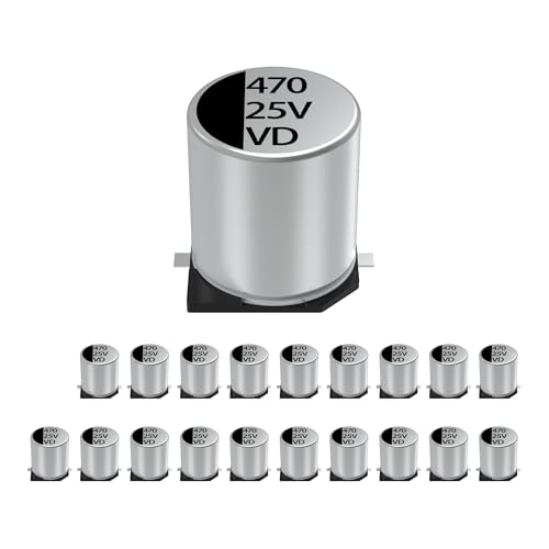 JCCON 20-Pack 25V 470uF Premium Quality Low Impedance Chip Electrolytic Capacitors 10x10.5mm (0.39x0.41in), 25Volt 470MFD High-Frequency SMD Caps with Superior Performance