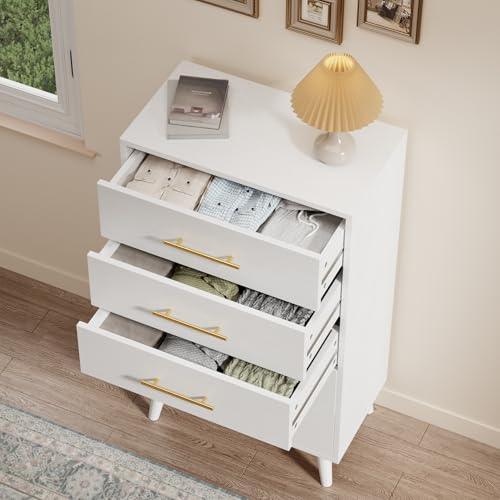 Aiho 5 Drawer Dresser, Tall Dresser with Metal Handles, Wood Storage Organizer for Bedroom, Hallway, or Entryway, White