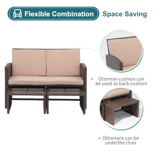 Oc Orange-Casual Outdoor Loveseat 3 Piece Patio Furniture Set Outdoor Conversation Set All-Weather Wicker Love Seat With Ottoman/Side Table thumb #2