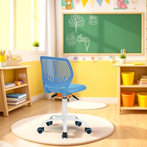 FurnitureR Kompakter Klassenstuhl, ergonomischer Sitz für Schule, Rückenlehne aus atmungsaktivem Mesh, höhenverstellbar, Zeichenzimmerstuhl für Kinder, leicht zu verschieben, 360 °, blau