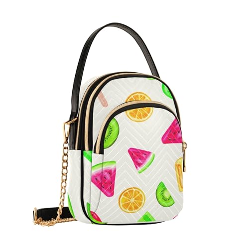 Playful Watercolor Fruit Popsicles Shoulder Handbags for Women Prints Chain Wallet Cell Phone Purse Quilted Zipper Crossbody Bowler Bag2