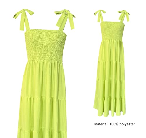 Image of kinstell Women's Summer Boho Spaghetti Strap Square Neck Ruffle Casual Flowy Long Dress Beach Swing Party Maxi Dress