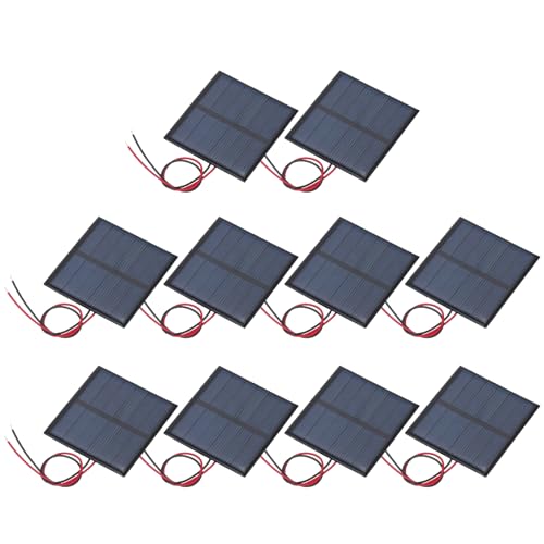 QUARKZMAN 10 Pcs Panneaux Solaires Miniatures 3V 0.375W 125mA, Petits Panneaux Solaires Polycristallins Avec 2 Câbles pour Kits de Matériaux de Jouets Électriques DIY, 52mm x 52mm