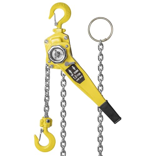 1.5 Ton Manual Lever Chain Hoist, Lift Lever Block Chain Hoist with 3300Lbs Capacity, 3M(10ft) Lift Height, Hand Chain Hoists Ratchet Pulley System for Warehouse, Garage, Construction, Yellow