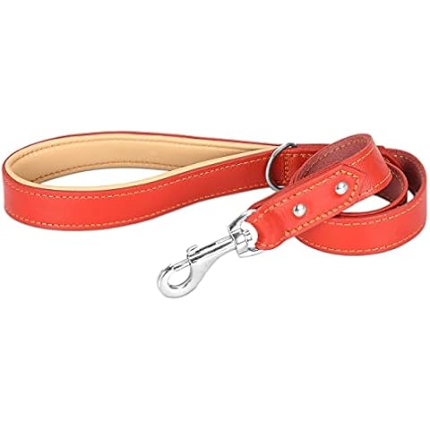 Riparo Heavy Duty Leather Dog Leash with Padded Handle, 3FT Long Dog Lead, 1.25IN Wide Dog Training Walking Leashes for Medium Large Dogs (Red, 3FT x 1.25") Cover
