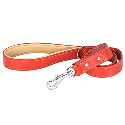 Riparo Laisse en cuir pour chien avec poignée rembourrée, laisse longue de 91 cm, largeur de 3 cm pour le dressage des chiens chiens moyens et grands (Rouge, 91CM x 3CM)