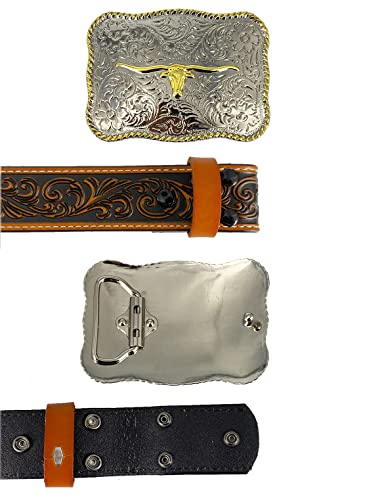 Topacc Western Cowgirl Cowboy Belts For Women Men Longhorn Bull Buckle Rodeo Tooled Leather Belt Embossed Engraved Country Jeans Dresses #TOP2