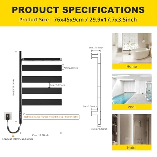 Toallero eléctrico programable con pantalla LED y barras calefactoras móviles 6