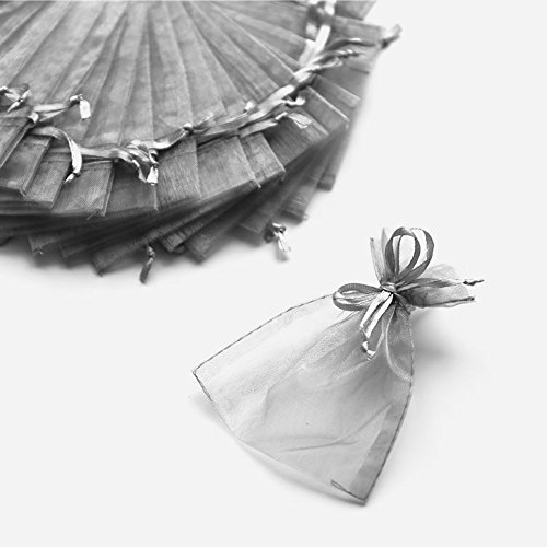 C.X.Y. Lots de 100 sachets en organza, 7 x 9 cm, bonbonnière à dragées à offrir gris