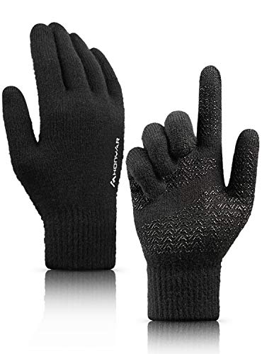 HONYAR Winter Gloves for Men Women Thermal Touchscreen Fingers Glove for Texting Smartphone Ipad - Driving Running Cycling with Soft Comfortable Warm Wool Liners Gloves for Cold Weather -Black (M)