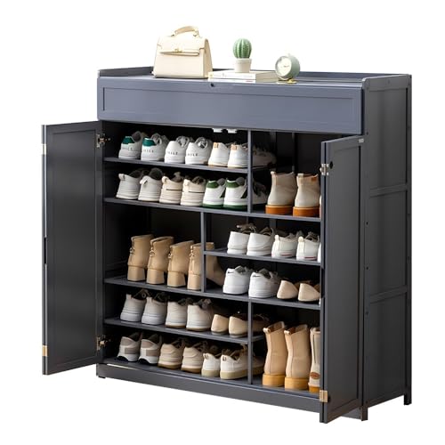Zapatero de bambú – Organizador de zapatos de puerta plegable de 7 niveles para 35-48 pares – Solución de almacenamiento de gran capacidad para entrada, pasillo, oficina, sala de estar
