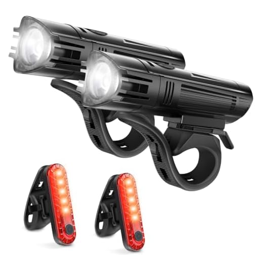 Ascher Ultra Bright USB Rechargeable Bike Light Set, Powerful Bicycle Front Headlight and Back Taillight, 4 Light Modes, Easy to Install for Men Women Road Mountain Cycling Black, Set of 2