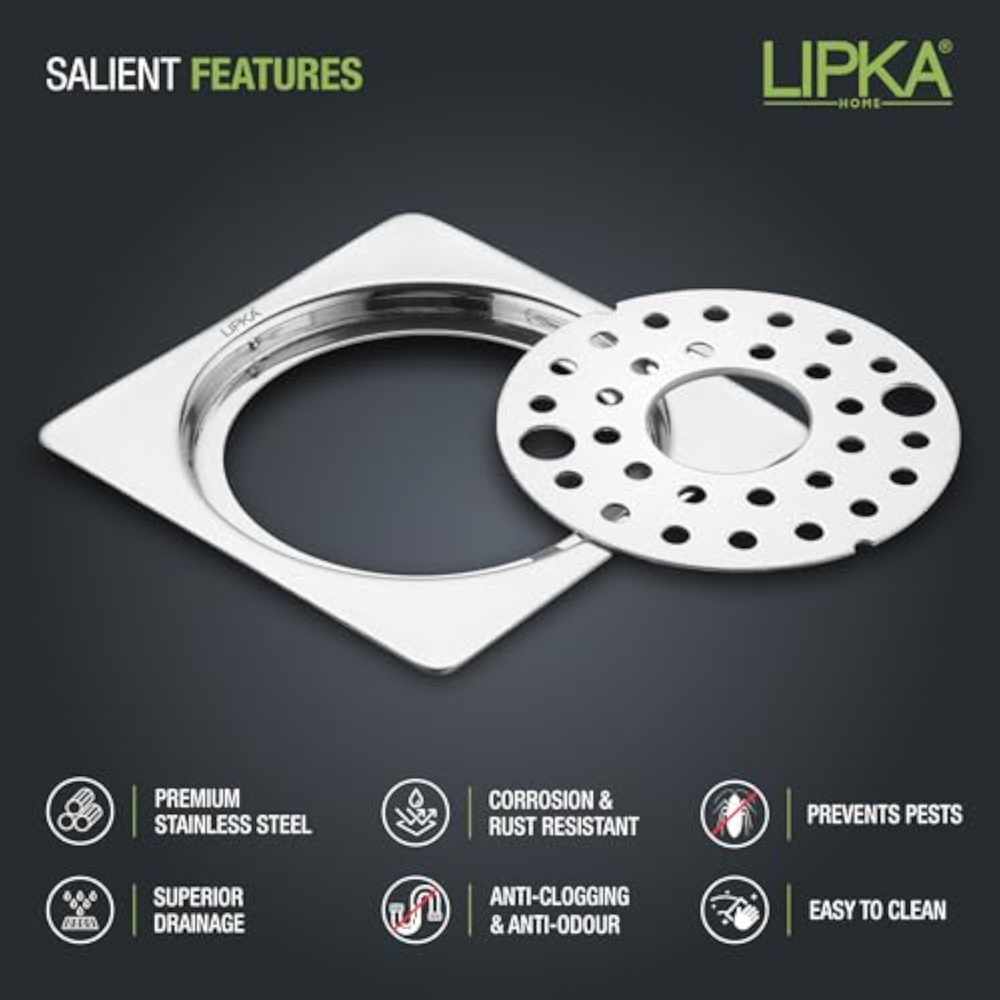 5 x Inches Stainless Steel Eon Square Flat Cut Drain