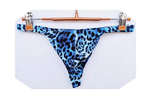 Ccai Leopard Print Mens Thongs and G Strings Low Rise Brief Hipster Men's Briefs Thongs Breathable Thong HT032-Blue-L