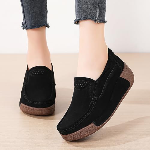 Image of YING LAN Women Slip On Loafers Comfort Suede Moccasins Wide Low Top Shoes