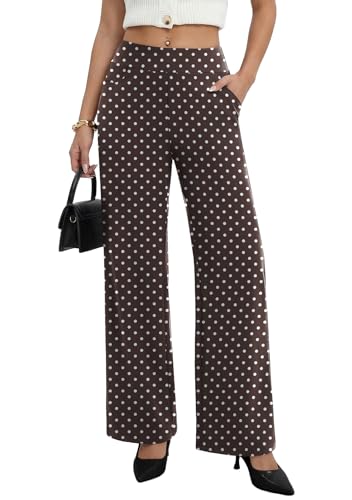 Sampeel Palazzo Pants for Women Wide Leg Halara Dress Work Pants Chocolate Brown Fashion Clothing Comfy Trousers Flowy Slacks for Women Polka Dot L