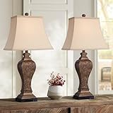 Regency Hill Edgar 29' Tall Urn Traditional Country Cottage Farmhouse Rustic End Table Lamps Set of 2 Brown Bronze Finish Living Room Bedroom Bedside Nightstand House Office Fabric Shade