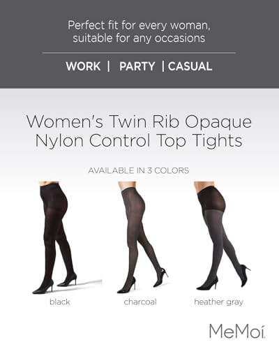 MeMoi Women's Twin Rib Opaque Nylon Control Top Tights2