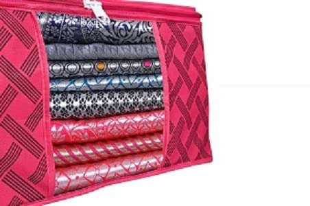 Image of IMMERSE Non-Woven Saree Cover Storage Bag With Transparent Window /Cloth Covers With 2 Premium zip /Saree Organizer for Garment Covers with a capacity of up to 8 sarees (Pack Of 6)