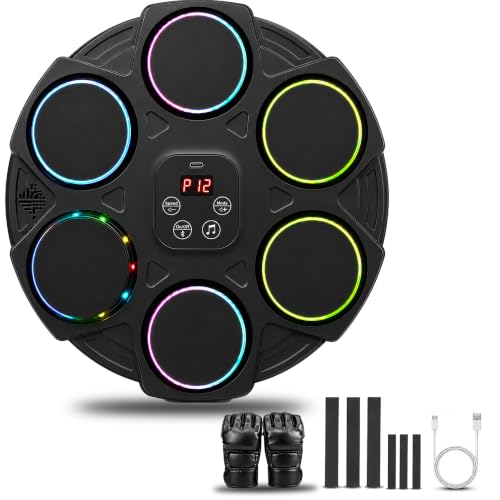 Music Boxing Machine for Adults, Wall Mounted Punching Trainer with Gloves, Wall Punching Machine with 12 Modes & Speeds, USB Charging Cable, LED Display Screen for Home Gym Workout