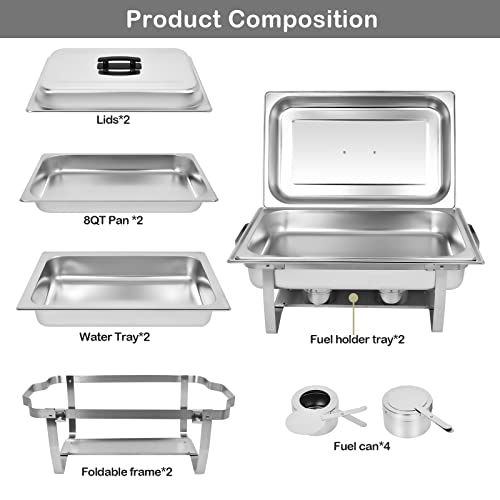 Ornkat Chafing Dishes For Buffet [2 Pack] 8Qt Stainless Steel Chafers,Parties Dinner Catering Food Warmer Set With 2 Full Trays #TOP1