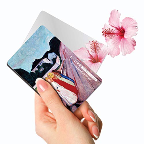 SILSTAR PROFESSIONALコンパクトカードミラー 壊れないアクリルメイクアップミラー ウォレットケース用バニティミラースモール トラベルハンドバッグ ハンドヘルドコンパクトポケットミラー_Edvard Munch_Girls on a Bridge 123