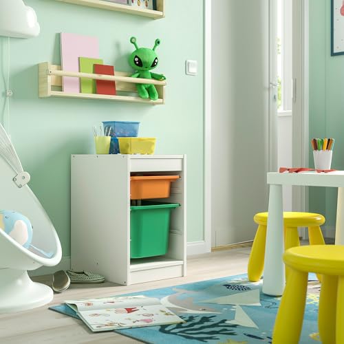 Meuble TROFAST avec boîtes vert vif et orange clair modulables