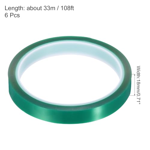 Image of uxcell Green Heat Tape, 6 Rolls 18mmx33m 108ft High Temperature Heat Resistant Tape for Sublimation,Heat Vinyl Press,Heat Transfer, Circuit Board, No Residue