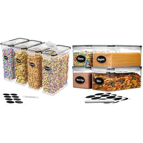 DWËLLZA KITCHEN 4 Pack Cereal Containers Storage Airtight Food Storage Containers and Set of 4 Pasta storage Containers for Pantry Organization and Storage Cover