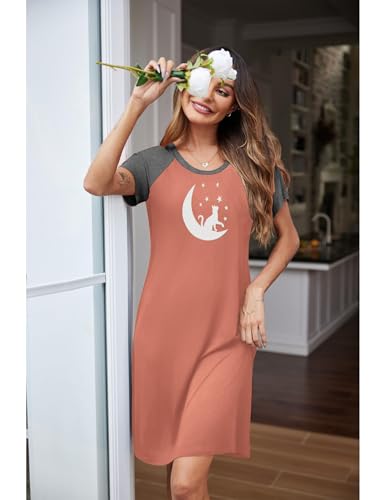 Image of Ekouaer Womens Nightgown Short Sleeve Night Dress Printed Sleepwear Soft Sleep Shirt S-3XL