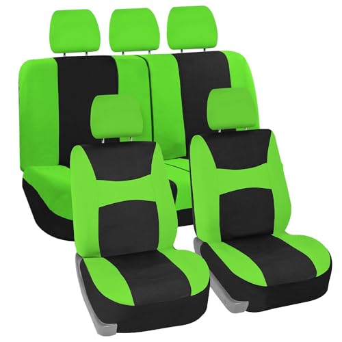 FH Group Stylish Full Set Car Set Covers Front Set and Rear Split Function, Airbag Compatible – Universal Fit for Cars Trucks & SUVs (Green/Black)
