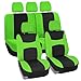 FH Group Stylish Cloth Full Set Car Seat Covers (Airbag & Split Ready) w. Steering Wheel Cover and Seat Belt Pads, Green/Black- Fit Most Car, Truck, SUV, or Van