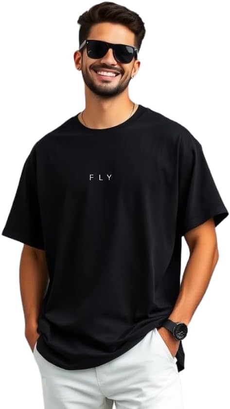 Men Oversized Printed Round Neck Cotton Blend T-Shirt