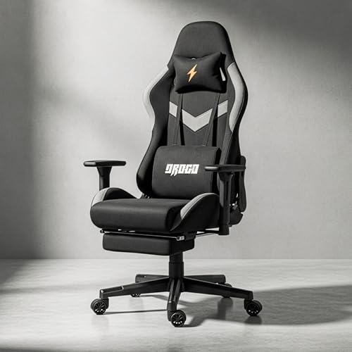 Image of BAYBEE Drogo Evolved Ergonomic Gaming Chair with Footrest,Breathable Fabric,Adjustable Seat&3D Armrest|Head&Massager Lumbar Support Pillow|Home&Office Chair with Full Recline Back(Black)