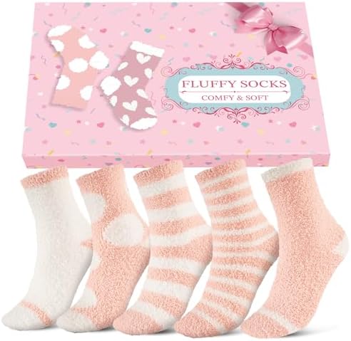 Niorasen Kuschelsocken Damen Flauschige Warme Socken mit Geschenkbox 5 Paar | Weiche Haussocken für kalte Wintertage; bequem als Bettsocken, Schlafsocken oder für gemütliche Stunde