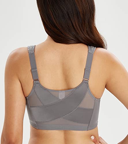 Lemorosy Women's Plus Size Full Coverage Front Closure Posture Back Unpadded Wireless Minimizer Bra -Comfort And Double Support (Grey, 40Ddd) #TOP1