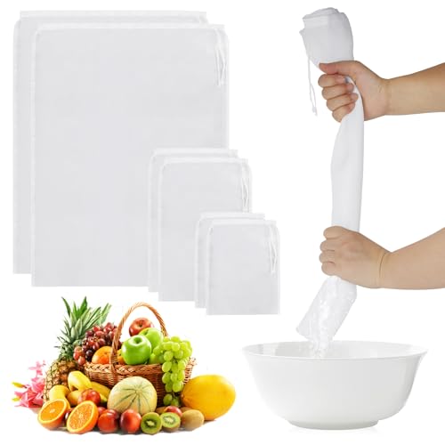 6 Pcs Nut Milk Bags for Straining, 3 Sizes of Yogurt Strainer Bags, Reusable Tea Filter Bags, Multiple Usage Nylon Filter Bag, Mesh Strainer Bag for Straining Juice Coffee Yogurt Tea