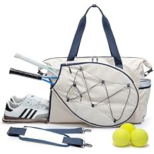 Smasrob Tennis Travel Bag for Women with Exterior Drawstring Racket Pocket and Separate Shoe Compartment, Weekend Bags with Wet Pocket and Laptop Pocket