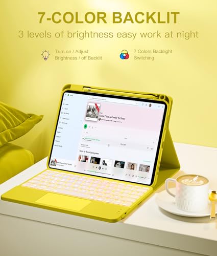 Image of Harvopu Compatible for iPad 11th 10th Generation Case with Keyboard, Folio Cover with Pencil Holder, Multi-Touch Trackpad, 7 Color Backlit, Detachable Keyboard for iPad (A16) 11th /10th Gen (Yellow)