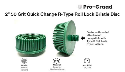 Image of 2 Pack 2 inch 50 Grit Green R-Type Bristle Disc | Ceramic-Aluminum Oxide Abrasive Bristle Disc with Quick Change Roll Lock | Pack of 2 | Green