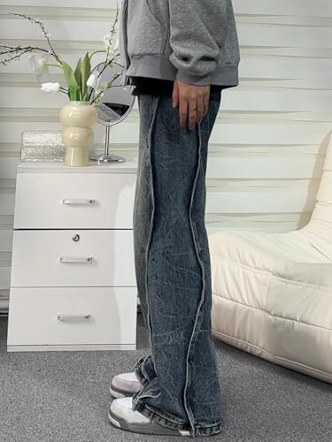 Men's Jeans Spring Summer American Retro Patchwork Denim Wide Leg Long Pants for Men2