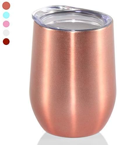 Vantic Wine Tumbler, 12 oz Stainless Steel Stemless Wine Glass with Lid | Double Wall Vacuum Insulated - Rose Gold