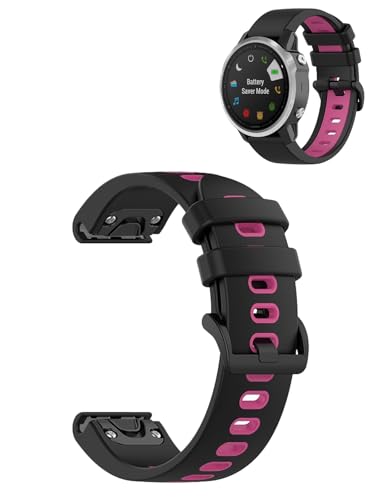 Compatible with Garmin fenix 7X Watch 22mm. Soft, durable, skin-friendly replacement band for all-day comfortable wear,Black & Rose Red