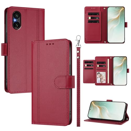 �X�}�z�P�[�X �Ή��@�� for Sony Xperia 5 V �X�}�z�P�[�X�y�E�H���b�g�f�U�C�� �f���A���J�[�h�X���b�g �L���b�V�� �t���b�v���X�^���h �����h�~�zRed