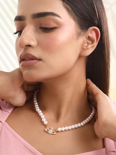 Image of Yellow Chimes Pearl Jewellery Set for Women Set of 2 White Pearl Necklace for Women and Girls