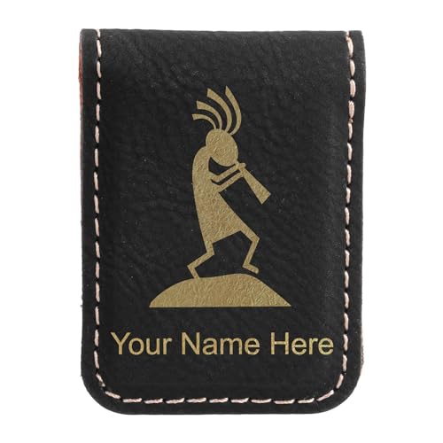 LaserGram Slim Magnetic Money Clip, Kokopelli, Personalized Engraving Included (Black with Gold)