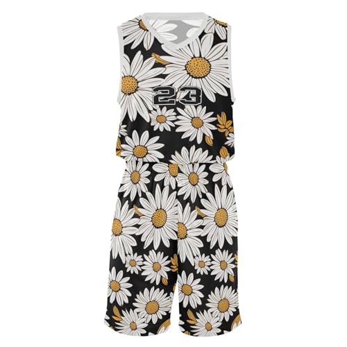 FLildon Daisy Black Boys Basketball Jersey Set Tank Top Shorts Tracksuit Sport Training Suit for Kids, XL