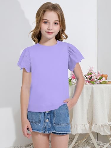 Image of WULFUL Girls Shirts Fashion Cotton Summer Short Sleeve Tops Casual T-Shirts 4-15 Years Old